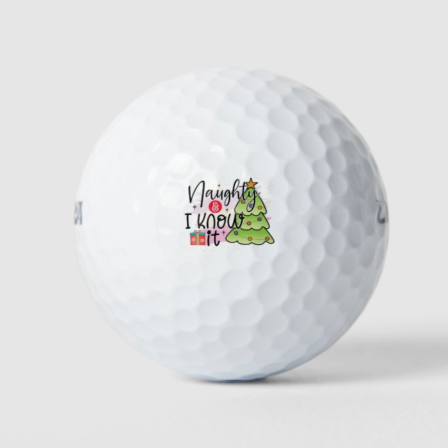 Naughty And I Know It - Funny Christmas Golf Balls (Front)