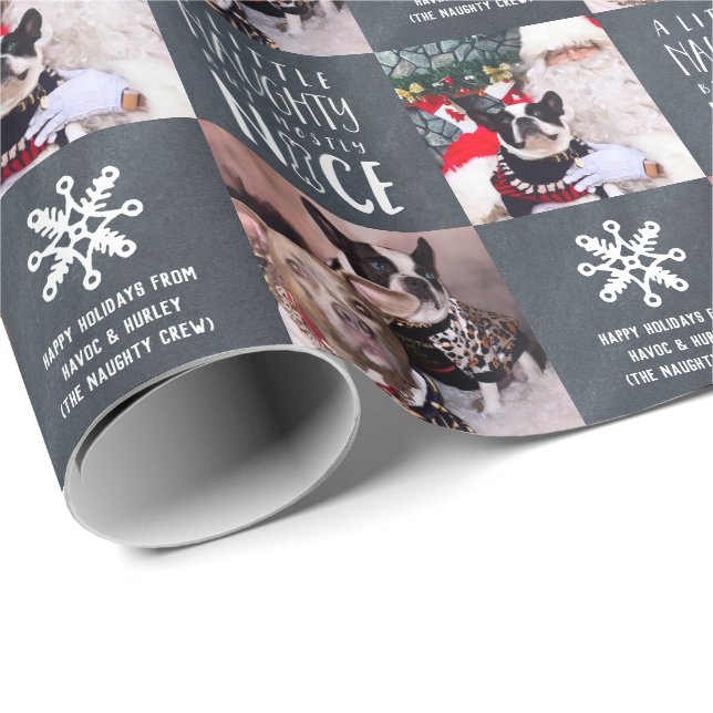 Naughty and Nice | Custom 2 Photo Pet Dog Wrapping Paper (Roll Corner)
