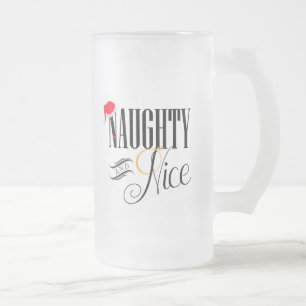 Naughty and Nice Holiday Frosted Glass Beer Mug