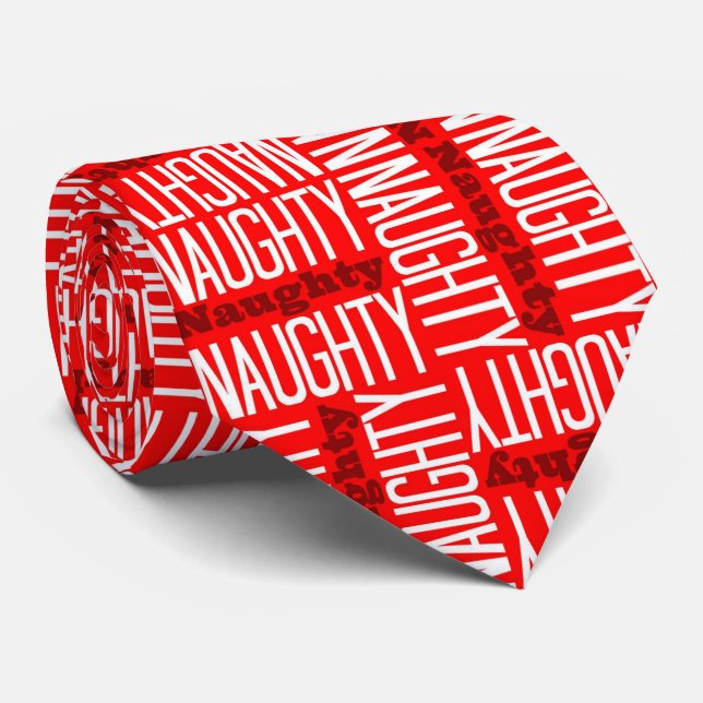 Naughty and Nice Red White Christmas Novelty Tie (Rolled)