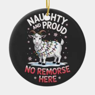 Naughty and Proud No Remorse Funny Christmas Sheep Ceramic Tree Decoration