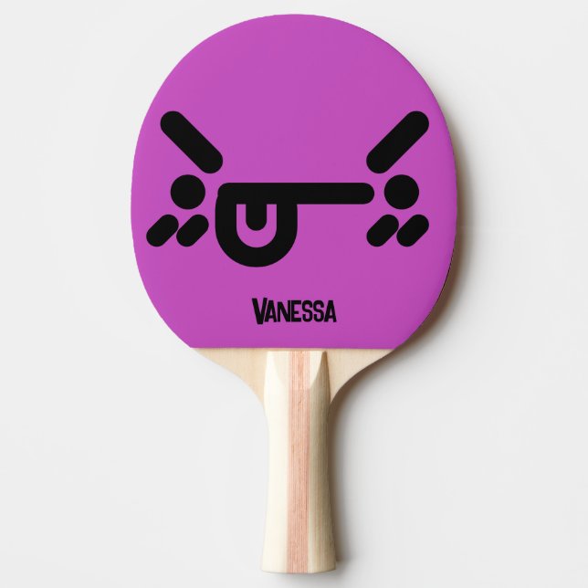 Naughty Angry Face Purple with Name Ping Pong Paddle (Front)