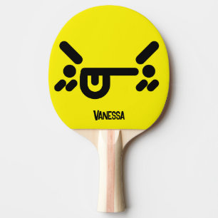Naughty Angry Face Yellow with Name Ping Pong Paddle