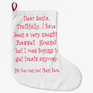 Naughty Basset Hound Large Christmas Stocking