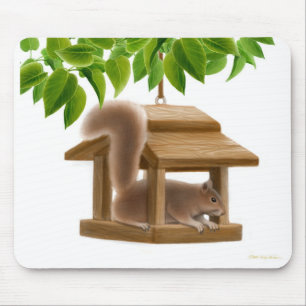 Naughty Bird Feeder Squirrel Mousepad