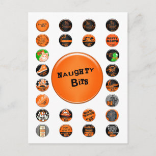 Naughty Bits Merit Badges Postcard