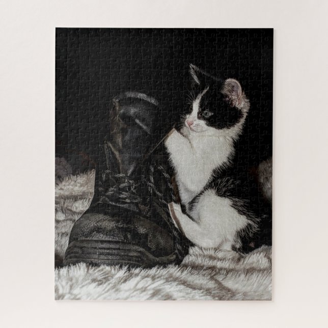 Naughty  black and white cat jigsaw puzzle (Vertical)