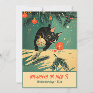 Naughty Black Cat Christmas Flat Holiday Card