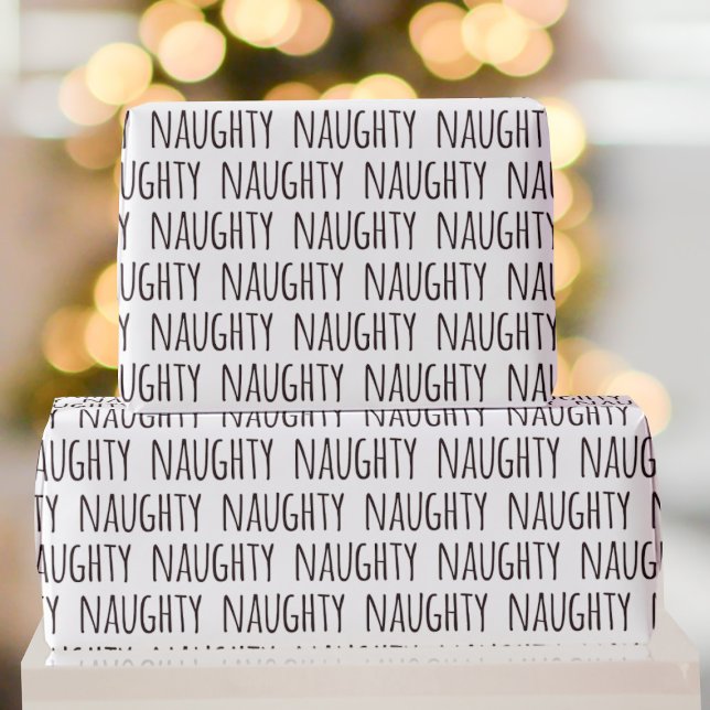 Naughty Black White Typography Pattern Christmas Wrapping Paper (Naughty wrapping paper for naughty boys and girls)