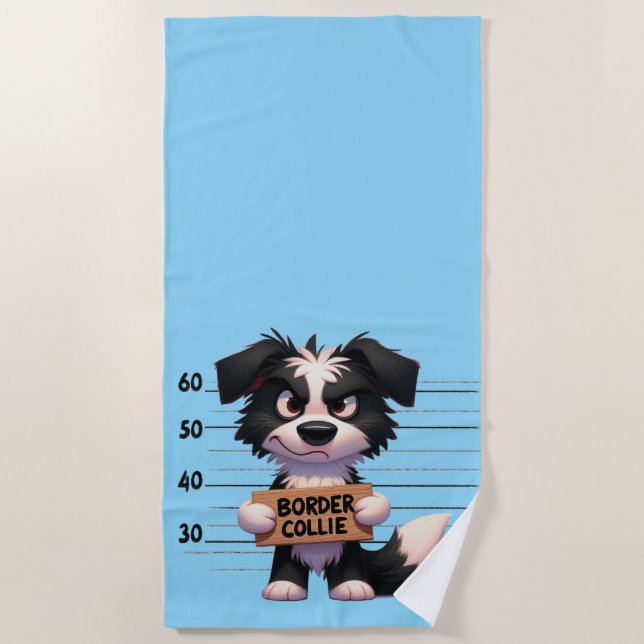 Naughty Border Collie Beach Towel (Front)