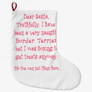 Naughty Border Terrier Large Christmas Stocking