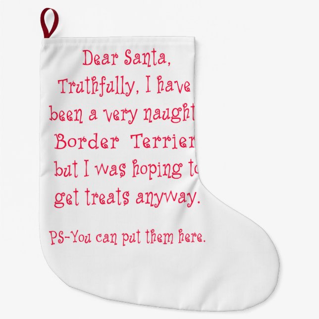 Naughty Border Terrier Large Christmas Stocking (Front)