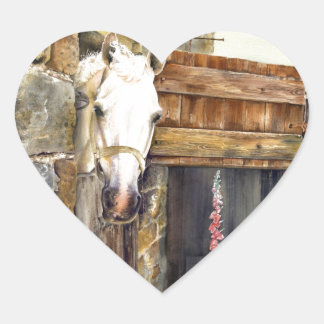 'Naughty Boy' white horse in a barn Heart Sticker