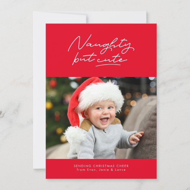 Naughty but cute funny one photo holiday card (Front)