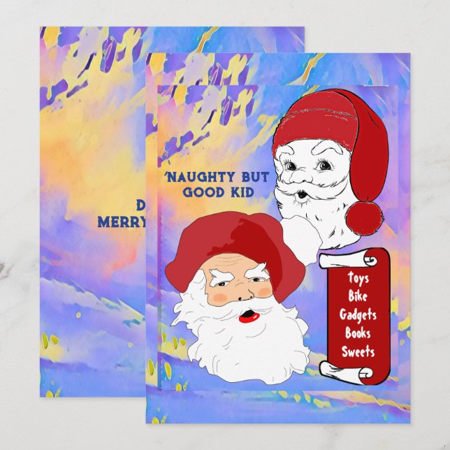 Naughty But Good Kid Santa's List Christmas Blue Holiday Card (Front/Back)