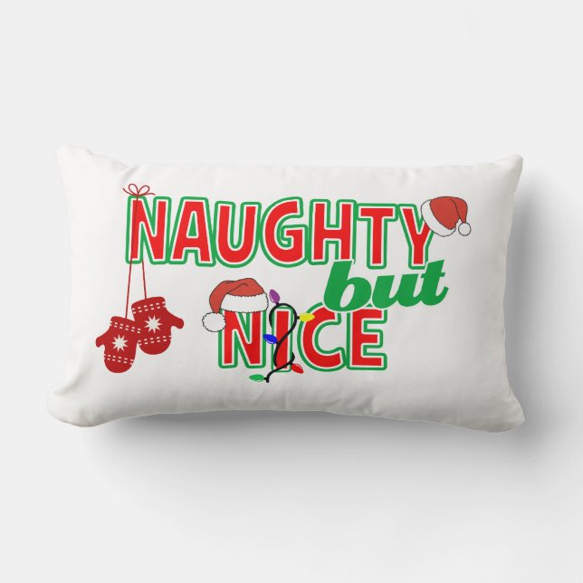 Naughty but Nice Funny Christmas 2 sided Lumbar Cushion (Front)