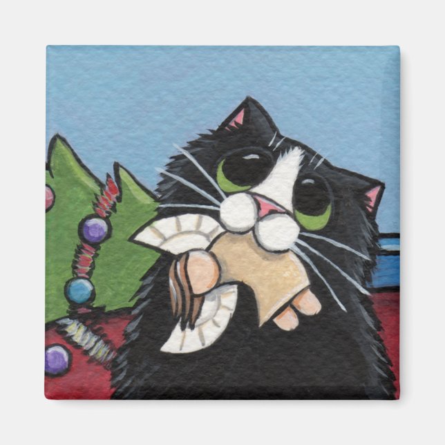 Naughty Cat at Christmas Magnet (Front)