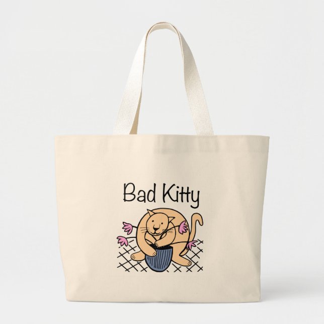 Naughty Cat Cartoon Large Tote Bag (Front)