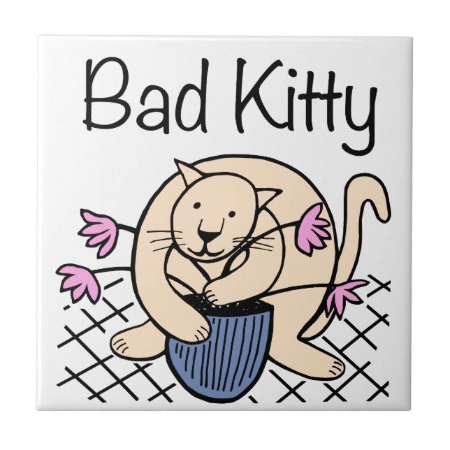 Naughty Cat Cartoon Tile (Front)