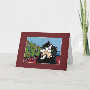 Naughty Cat & Christmas Angel   Christmas Card