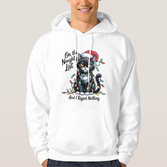 Naughty Cat Christmas T-Shirt – Funny Santa Hat  Hoodie (Front)