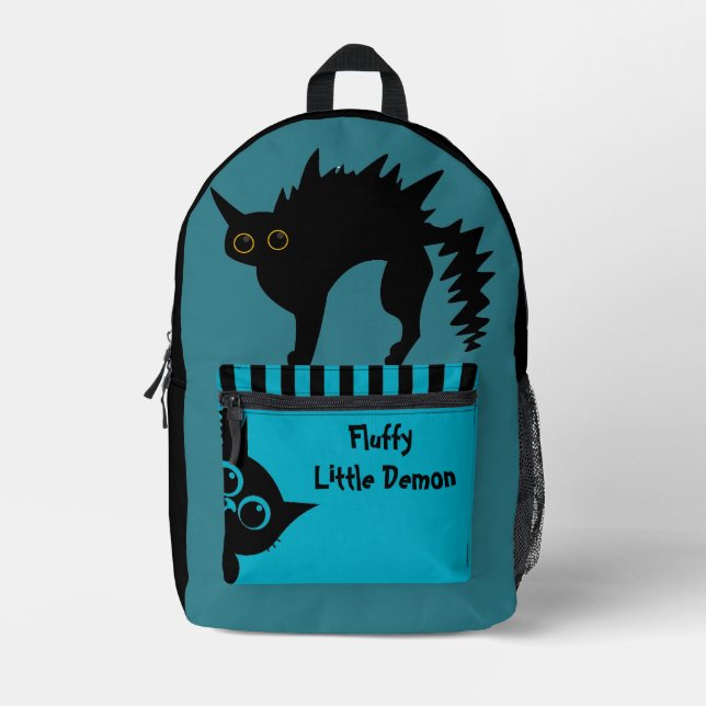 Naughty Cat, Cute Cat, Fluffy Little Demon Printed Backpack (Front)