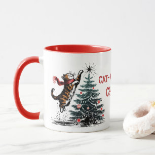 Naughty Cat Jumps Christmas Tree Personalised Gift Mug