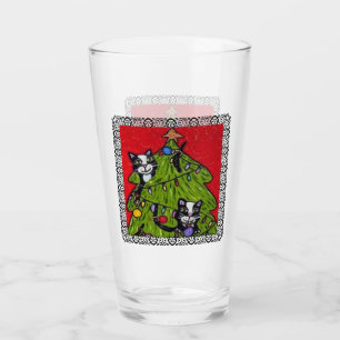 Naughty Cats Climbing Christmas Tree Black Frame Glass