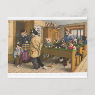 Naughty Cats In The Classroom, Dressed, Postcard
