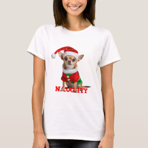 Naughty Chihuahua as Santa Elf funny Christmas dog T-Shirt
