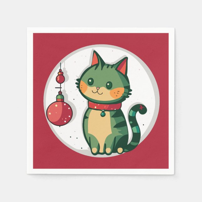 Naughty Christmas Cat Holiday Party Napkin (Front)