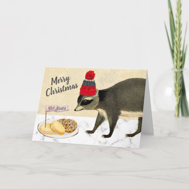 Naughty Christmas cookie racoon baking bakery Holiday Card (Front)