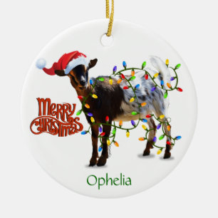 Naughty Christmas Goat and YOUR GOAT Photo Ceramic Tree Decoration
