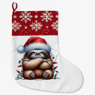 Naughty Christmas Lights Sloth Large Christmas Stocking