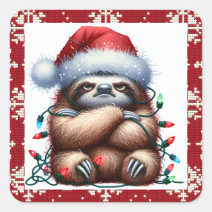 Naughty Christmas Lights Sloth Square Sticker