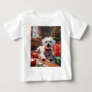 Naughty Christmas Puppy, Cute, Funny, Cartoon Baby T-Shirt