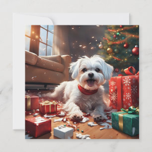 Naughty Christmas Puppy, Cute, Funny, Cartoon Holiday Card