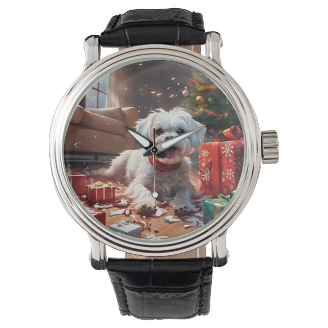 Naughty Christmas Puppy, Cute, Funny, Cartoon Watch (Front)