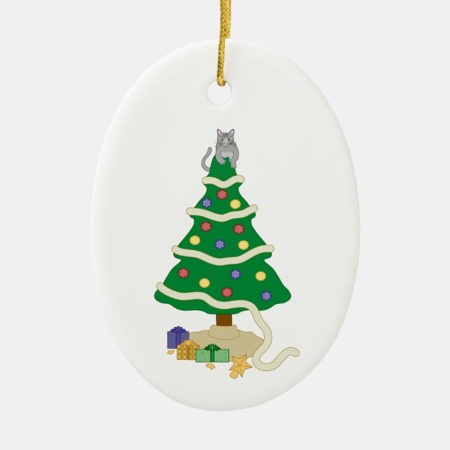 Naughty Christmas Tree Kitty Cat Ceramic Tree Decoration (Front)