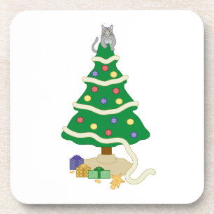 Naughty Christmas Tree Kitty Cat Coaster