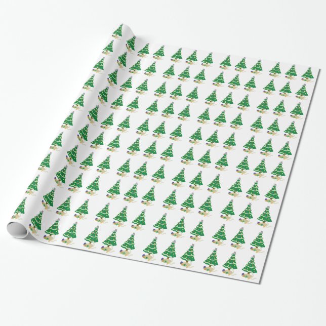 Naughty Christmas Tree Kitty Cat Wrapping Paper (Unrolled)