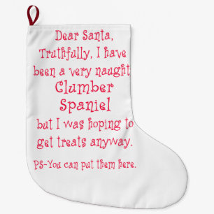 Naughty Clumber Spaniel Large Christmas Stocking