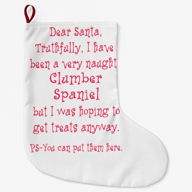 Naughty Clumber Spaniel Large Christmas Stocking (Front)