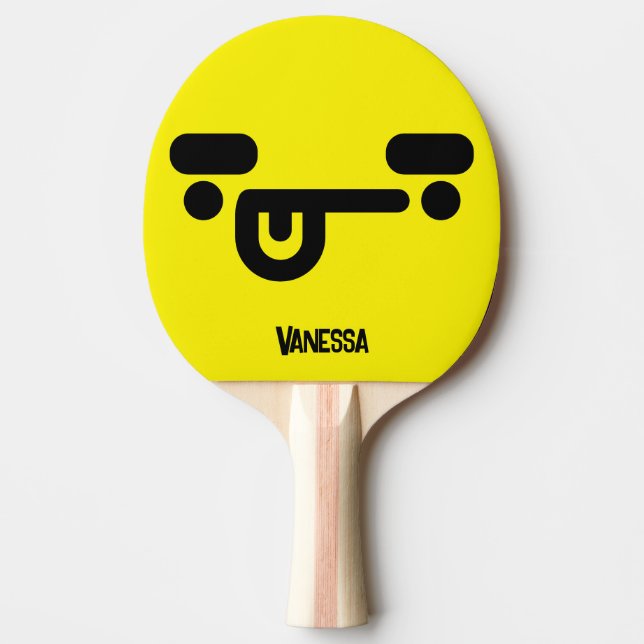Naughty Confused Face Yellow with Name Ping Pong Paddle (Front)