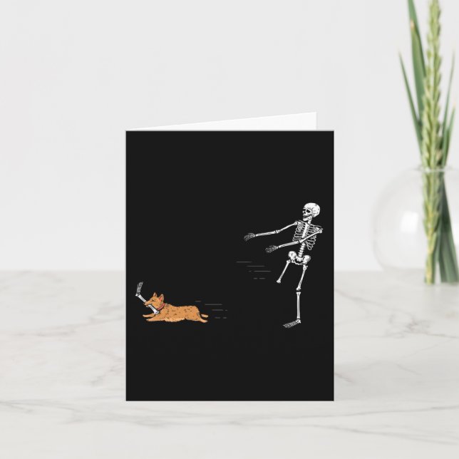 Naughty Corgi Dog  Fun Skeleton Halloween  Card (Front)