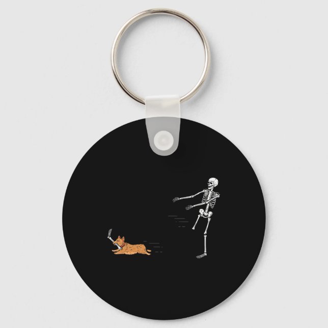 Naughty Corgi Dog Fun Skeleton Halloween  Key Ring (Front)