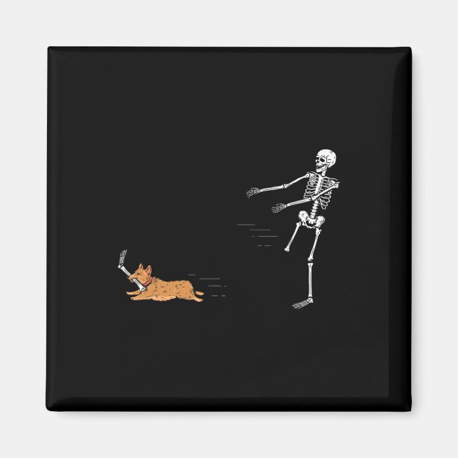 Naughty Corgi Dog  Fun Skeleton Halloween  Magnet (Front)