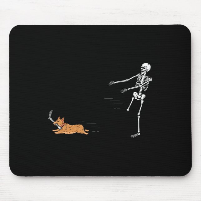 Naughty Corgi Dog  Fun Skeleton Halloween  Mouse Mat (Front)