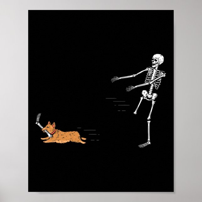 Naughty Corgi Dog  Fun Skeleton Halloween  Poster (Front)