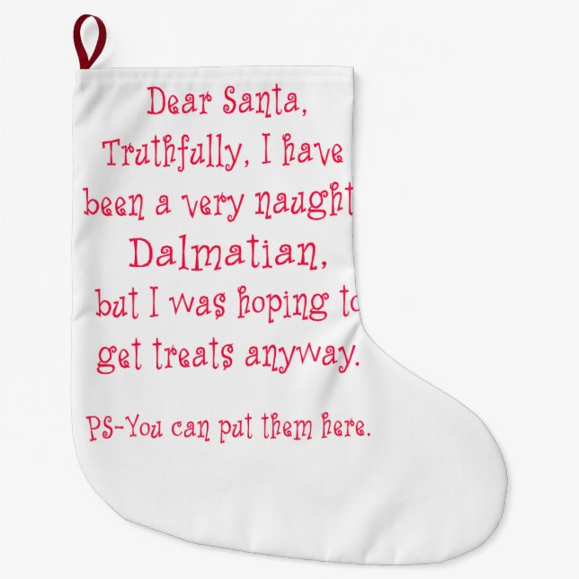 Naughty Dalmatian Large Christmas Stocking (Front)